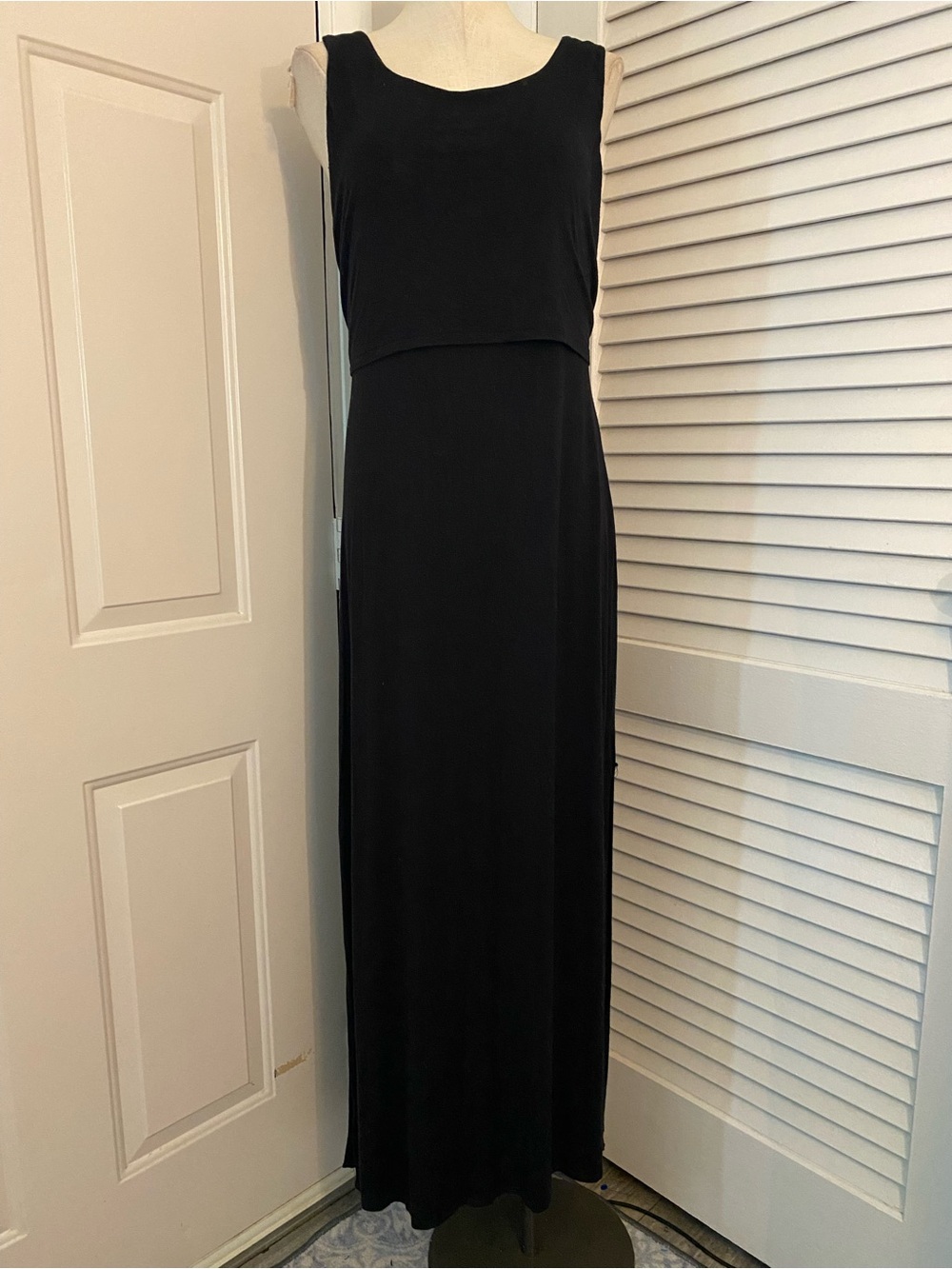 “Wassio” Black Sleeveless Maxi Dress with Scoop Neck- Size XL